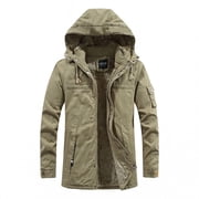 Viadha Winter Jackets for Men Mens Winter Jacket Military Jacket Fleece Lined Warm Cargo Jackets Removable Hood Cotton Work Coat Sweatshirts Men Trendy