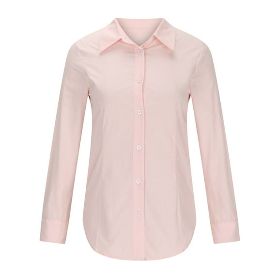 Viadha Women Long Sleeve Tops Women's Washed Cotton and Linen Shirts Long Sleeve Dress Shirts Wrinkle Collared Work Office Solid Blouses Tops