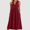 thumbnail image 1 of Women Summer Casual Dresses V Neck Sleeveless Sundresses Fashion Beach Dress with Pockets, 1 of 5