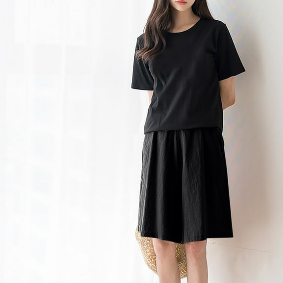 Viadha Women Shorts Women's Fashionable Solid Color Casual Shorts Oversized Elastic Waist Wide Leg Pants Women's Yoga Pants