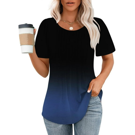Viadha Women Summer Tops Fashionable Women's Casual Short Sleeved Loose Round Neck Printed Top Oversized Shirts for Women