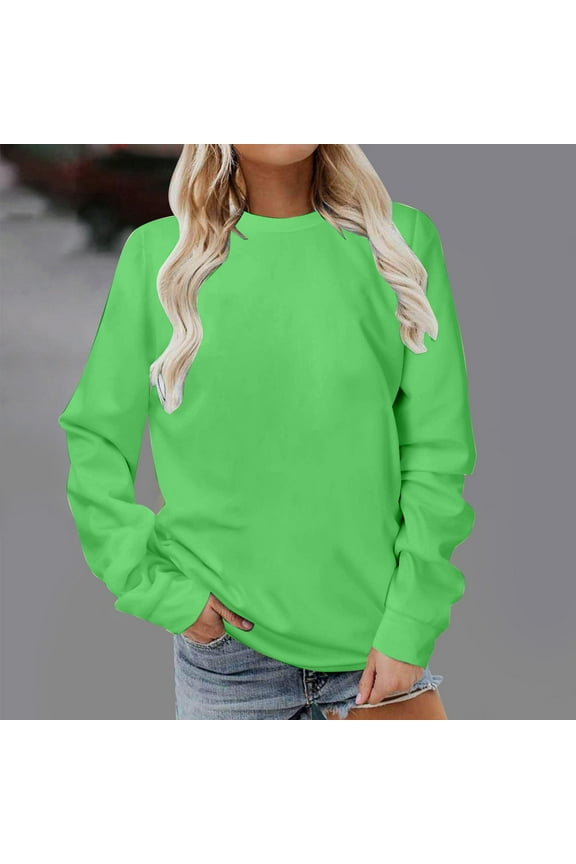 Women Tops And Blouses Women's Long Sleeve Casual Solid Colour Crew Neck Sweatshirt Sweatshirt Drawstring Top Hoodless Sweatshirt