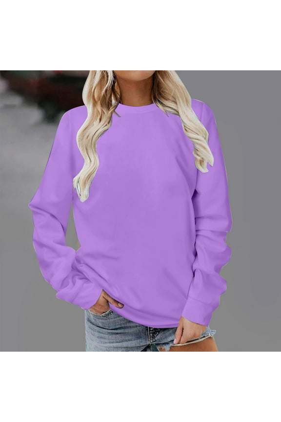Women Tops And Blouses Women's Long Sleeve Casual Solid Colour Crew Neck Sweatshirt Sweatshirt Drawstring Top Hoodless Sweatshirt