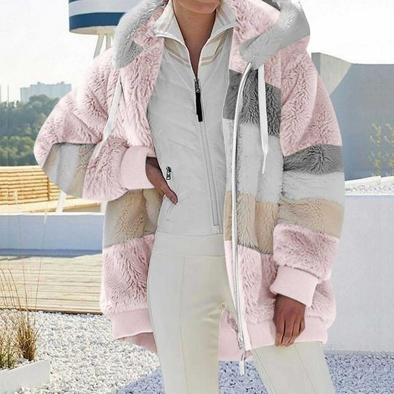 Viadha Women Winter Coats Fashion Woman Long Sleeve Open Front Loose Outerwear Patchwork Blouse Coat Tops Pockets Blouse Coatigan Jackets for Women