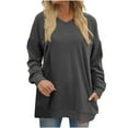 thumbnail image 1 of Viadha Women's Drop Shoulder Sleeve Top Solid Colour Loose Long Sleeve V-Neck Double Pocket Sweatshirt, 1 of 6