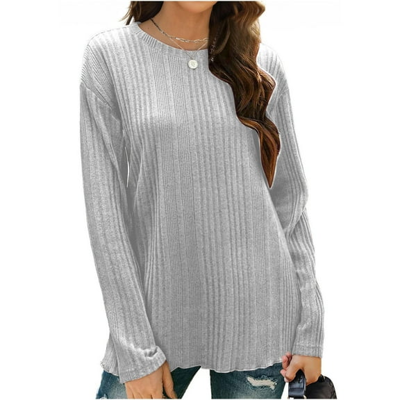 Viadha Women's Lightweight Sweaters Long Sleeve Shirts Round Neck Casual Tunic Tops Blouse