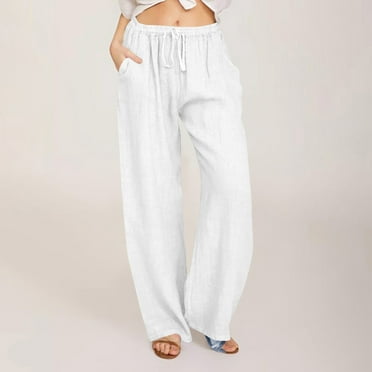 Viadha Women's Linen Pants Yoga Pants Cotton And Linen Solid Patchwork Pants Drawstring Elastic Waist Womens Trousers Long Straight Pants