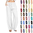 thumbnail image 1 of Viadha Women's Linen Pants Yoga Pants Cotton And Linen Solid Patchwork Pants Drawstring Elastic Waist Womens Trousers Long Straight Pants, 1 of 5