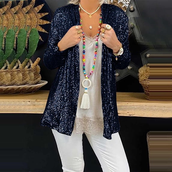 Viadha Women's Long Sleeve Solid Colour Sequin Cardigan Jacket Top
