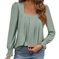 thumbnail image 1 of Viadha Women's Puff Long Sleeve Tunic Tops Pleated Crew Neck Blouses Dressy Casual Loose Summer and Fall T-Shirts, 1 of 3
