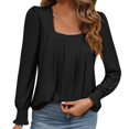 thumbnail image 1 of Viadha Women's Puff Long Sleeve Tunic Tops Pleated Crew Neck Blouses Dressy Casual Loose Summer and Fall T-Shirts, 1 of 3