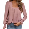thumbnail image 1 of Viadha Women's Puff Long Sleeve Tunic Tops Pleated Crew Neck Blouses Dressy Casual Loose Summer and Fall T-Shirts, 1 of 3