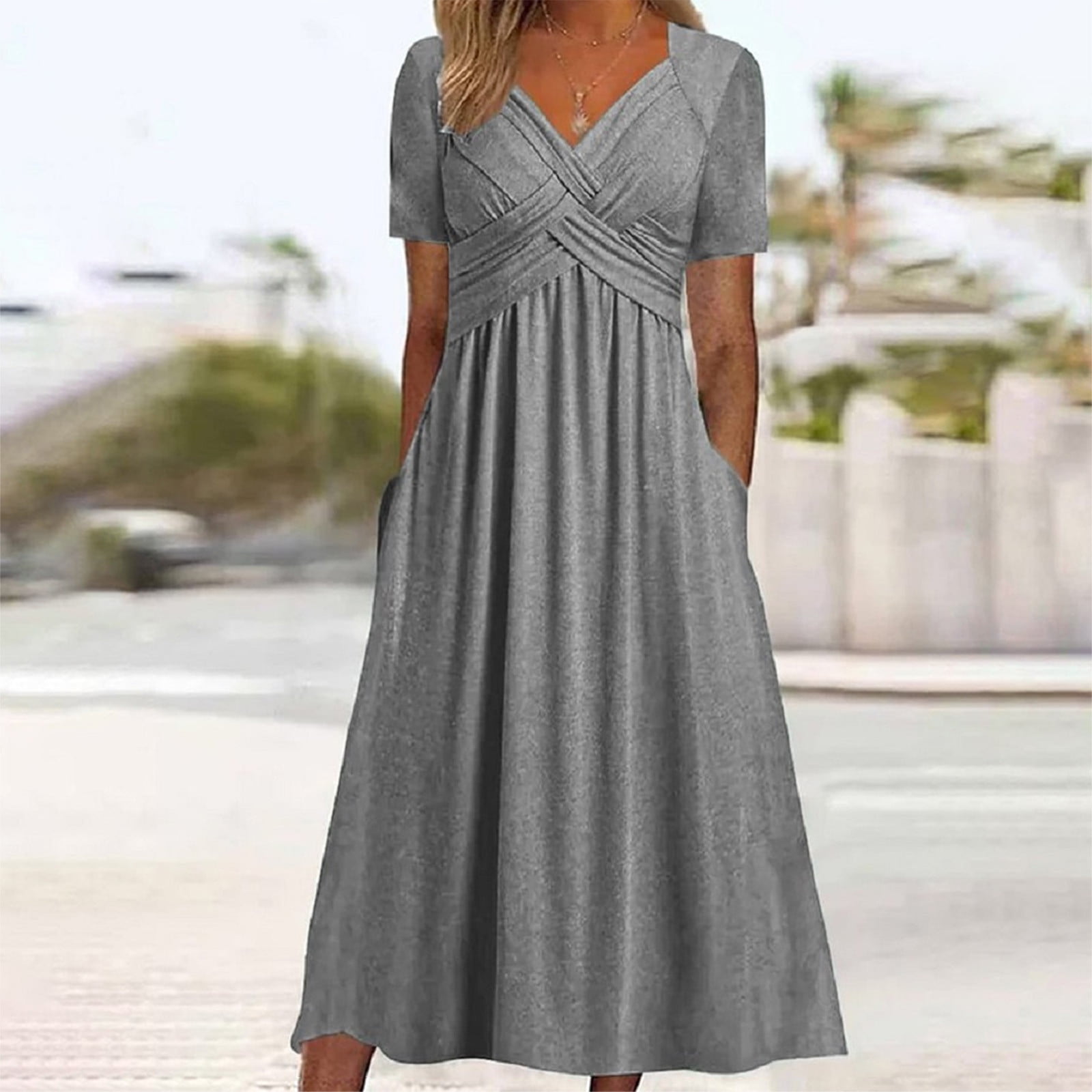 Viadha Women's Summer Short Sleeve Casual Dresses V-Neck Floral Party ...
