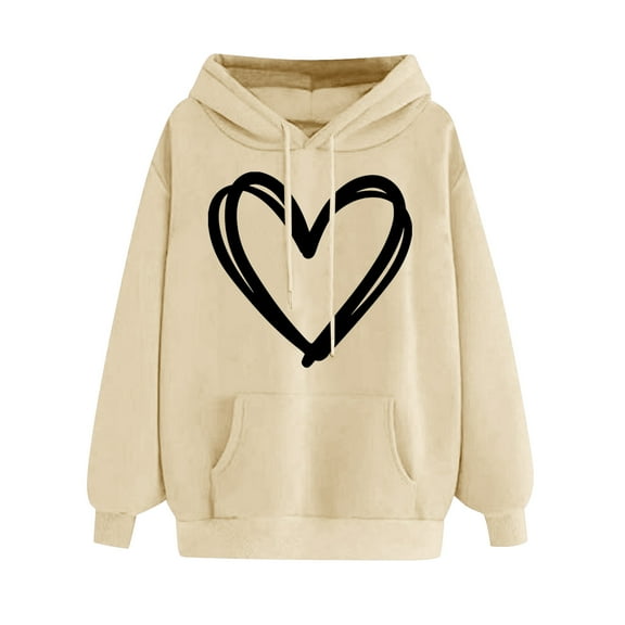 Viadha Women's Sweatshirts Hoodie Long Sleeve Lightweight Hooded Sweatshirts Fall Tops Heart Pattern Printed Fashion Jacket Coat with Pockets