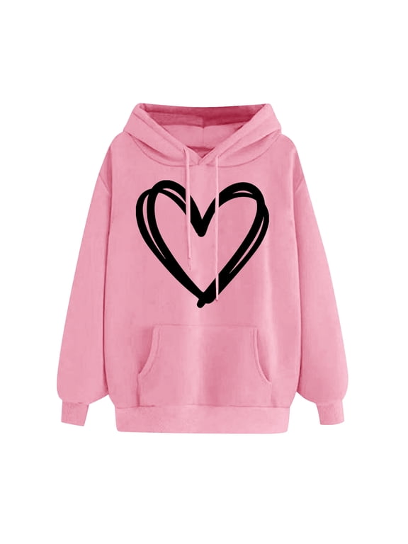 Women's Sweatshirts Hoodie Long Sleeve Lightweight Hooded Sweatshirts Fall Tops Heart Pattern Printed Fashion Jacket Coat with Pockets
