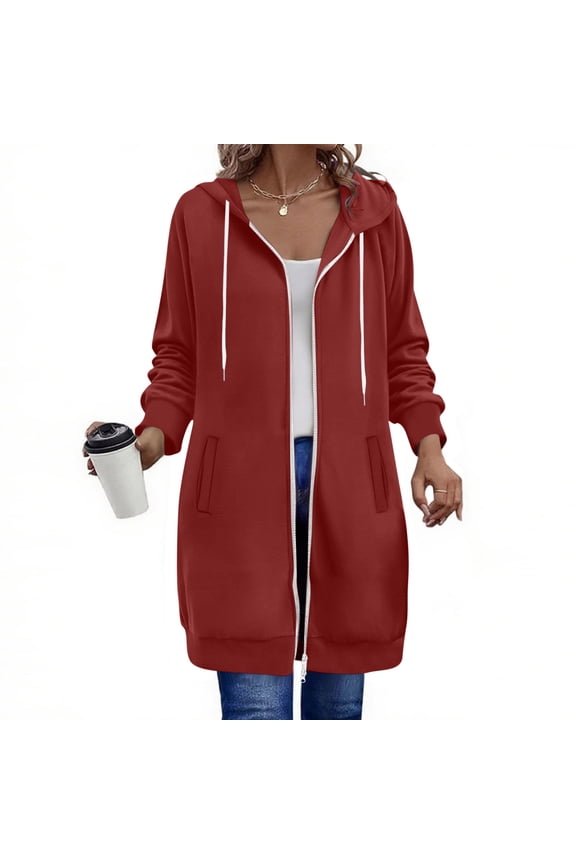 Women's Zip Up Hoodies Long Sleeve Long Tunic Sweatshirts Oversized Fleece Casual 2025 Fall Jacket Coat Hoodies for Women with Pockets