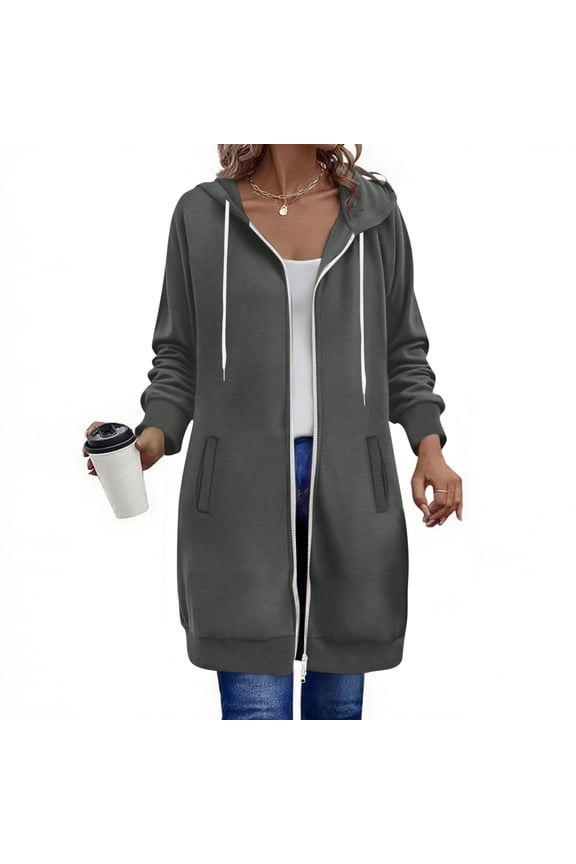 Women's Zip Up Hoodies Long Sleeve Long Tunic Sweatshirts Oversized Fleece Casual 2025 Fall Jacket Coat Hoodies for Women with Pockets
