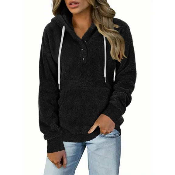 Viadha Womens 2025 Hoodies Sweatshirts for Women Oversized Drawstring Hoodies Fashion Long Sleeve Button Pullover Sweater Tops Fall Winter Clothes