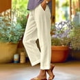 thumbnail image 1 of Viadha Womens Cargo Pants Solid Color Elastic Waist Cotton Cotton-Linen Straight Elastic Waist Casual Wide Leg Pants, 1 of 6