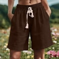 thumbnail image 1 of Viadha Womens Cargo Shorts Summer Solid Color Elastic Waist Drawstring Casual Linen Shorts with Pockets, 1 of 7