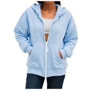 Viadha Womens Casual Oversized Hoodies Loose Fit Long Sleeve Drawstring Zip Up Hoodies Sweatshirts 2025 Fall Winter Outfits