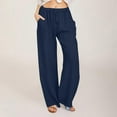 thumbnail image 1 of Viadha Womens Cotton Linen Pants Drawstring Waist Straight Leg Lounge Pants for Women Solid Color Slacks, 1 of 5