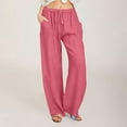 thumbnail image 1 of Viadha Womens Cotton Linen Pants Drawstring Waist Straight Leg Lounge Pants for Women Solid Color Slacks, 1 of 5