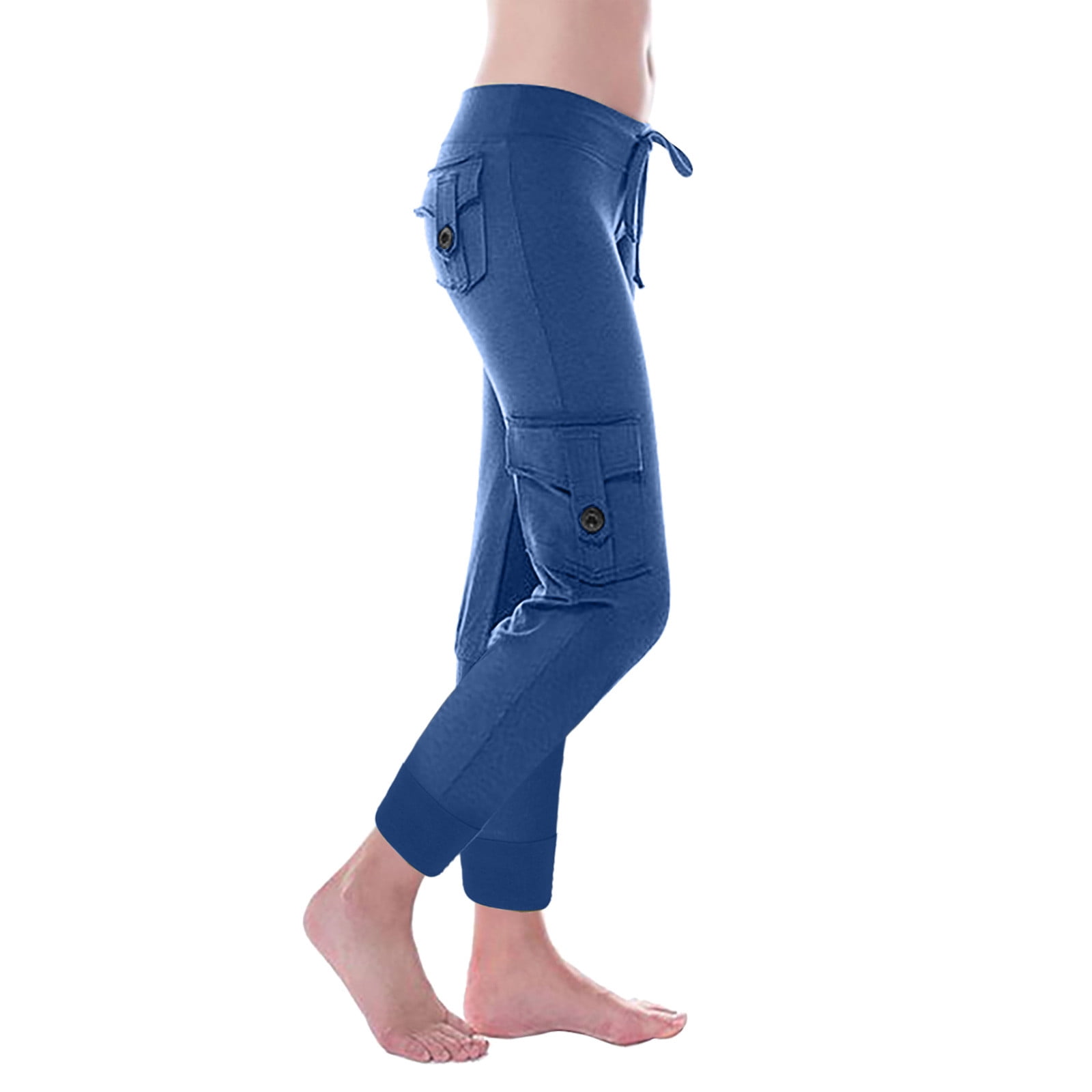 Viadha Crazy Yoga Women Workout Out Leggings Stretch Waist Button Pocket  Yoga Gym Cropped Trousers 