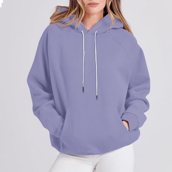 Viadha Womens Lightweight Hoodies Oversized Sweatshirts Solid Long Sleeves Drawstring Casual Hooded Sweatshirts ith Pockets