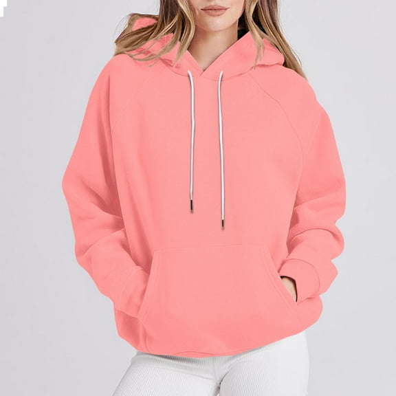 Viadha Womens Lightweight Hoodies Oversized Sweatshirts Solid Long Sleeves Drawstring Casual Hooded Sweatshirts ith Pockets