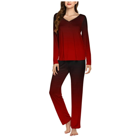 Viadha Womens Pajamas Set Ladies' Casual Solid Color Casual Top Pants Pajama Set