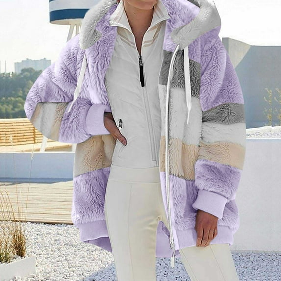 Viadha Womens Plus Size Winter Coats Fashion Woman Long Sleeve Open Front Loose Outerwear Patchwork Blouse Coat Tops Pockets Blouse