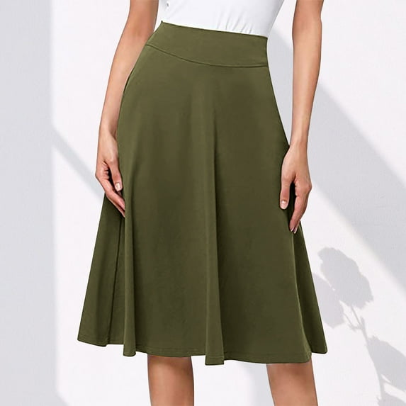Viadha Womens Skirts Fall 2023 Women Girl Stretch High Waist Pleated Mid Length Version Knit Flared Skirt