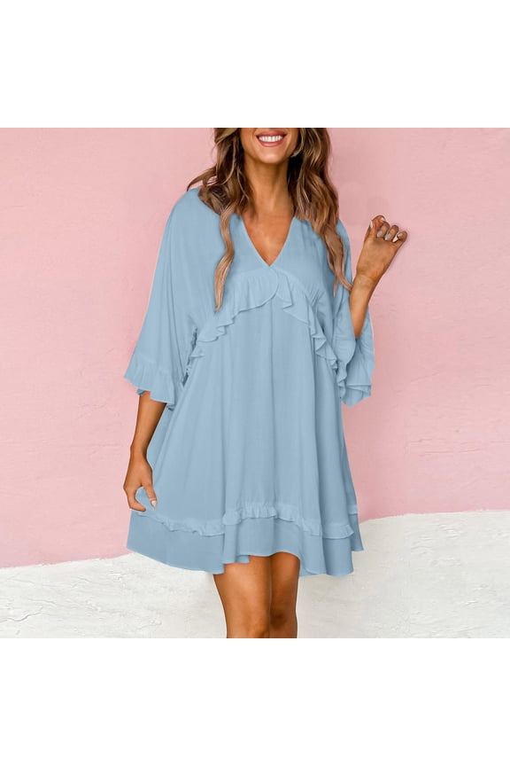 Womens Summer Spring/Summer New Satin Solid V-neck Dress with Split Hem Sexy Dress