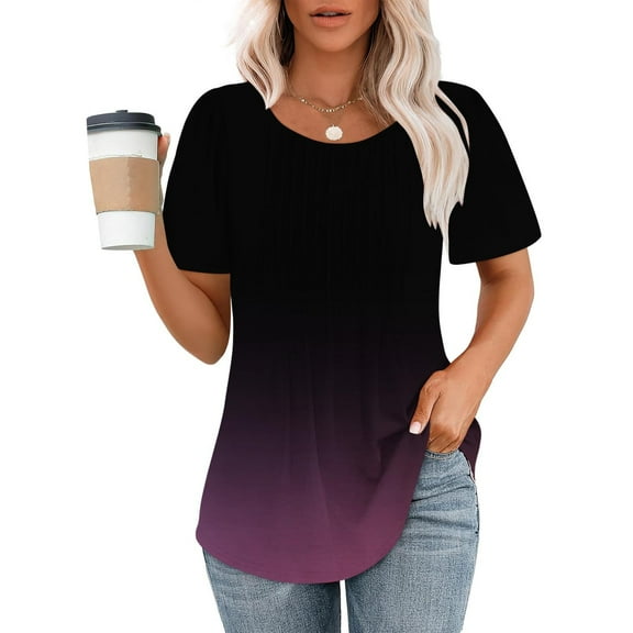 Viadha Womens Summer Tops 2024 Fashionable Women's Casual Short Sleeved Loose Round Neck Printed Top Tops for Women Trendy Summer