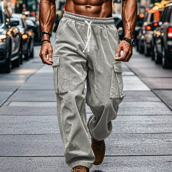 Viadha Work Pants for Men Men Solid Casual Elastic Strap Outdoor Fitness Pants Cargo Pants Trousers