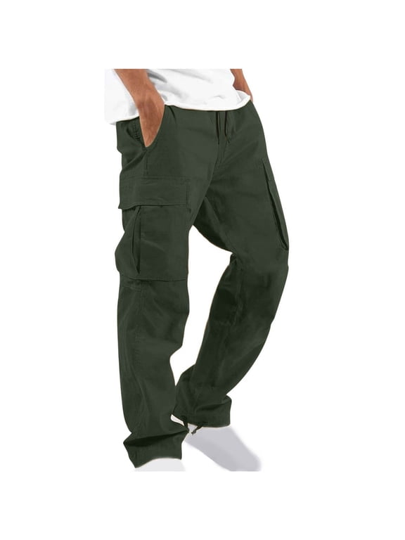 Work Pants for Men Solid Casual Multiple Pockets Outdoor Straight Type Fitness Pants Cargo Pants Trousers
