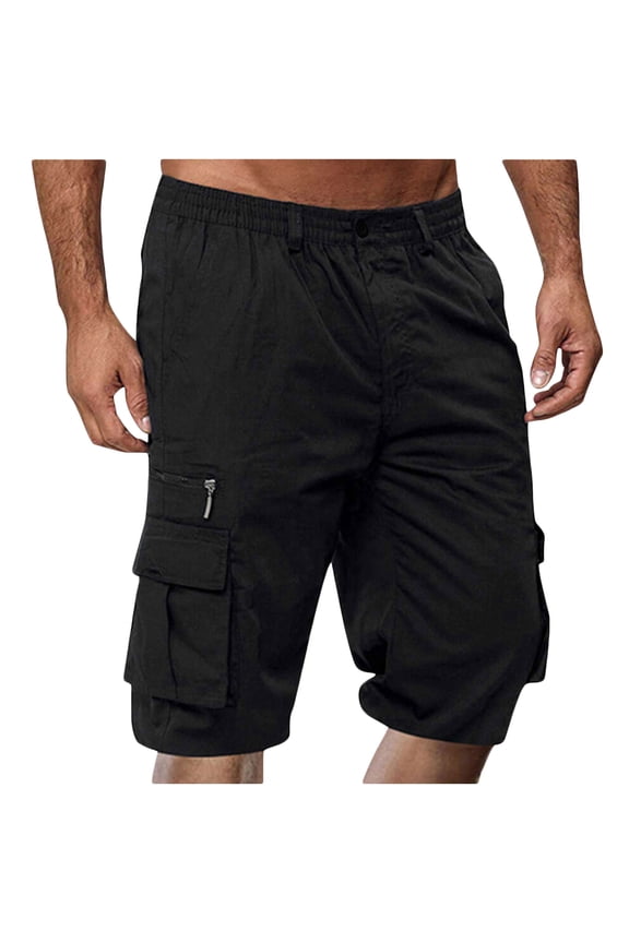 Pants under $10 Mens Shorts Summer Fashion Solid Shorts Button Zipper Elastic Waist Shoort Pants Baggy Sweatpants with Multi-pockets