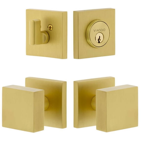 Viaggio 628720 Quadrato Solid Brass Single Cylinder Keyed Entry Door Knob Set And Deadbolt