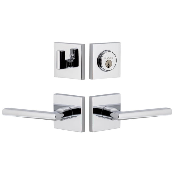 Viaggio 630493 Quadrato Right Handed Solid Brass Single Cylinder Keyed Entry Door Lever