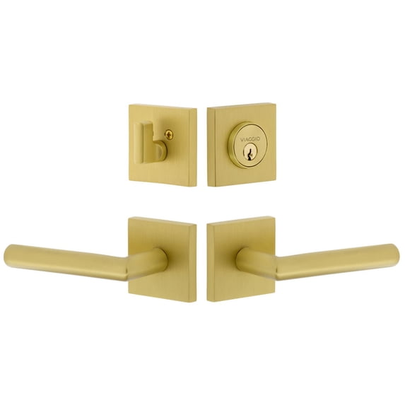 Viaggio 630445 Quadrato Right Handed Solid Brass Single Cylinder Keyed Entry Door Lever