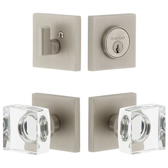 Viaggio Qadqdc_Combo_238 Quadrato Solid Brass Single Cylinder Keyed Entry Door Knob Set
