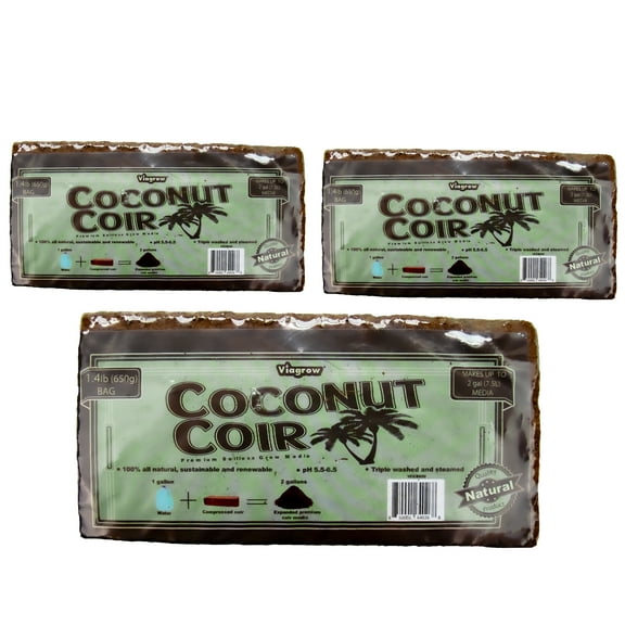 Viagrow Coco Coir, 3 Pack, Makes 2 Gallons / 7.5 Liters / 8 Quarts, 650g Brick