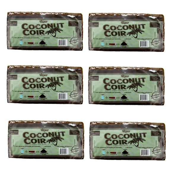 Viagrow Coco Coir, 6 Pack, Makes 2 Gallons / 7.5 Liters / 8 Quarts, 650g Brick