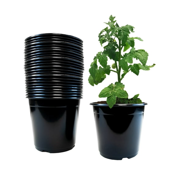Viagrow Plastic Planter BPA Free Nursery Pots, 24 Pack, 1 Gallon, Black