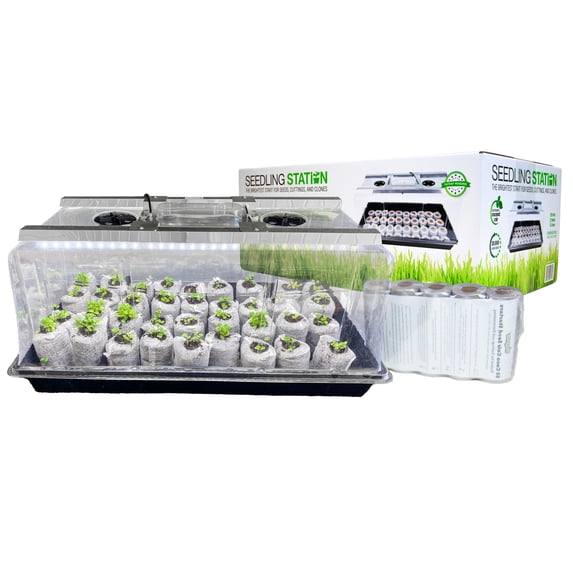 Viagrow Seedling Station Kit with LED Grow Light, Propagation Dome, Tray & 50 Coir Seedling Starters