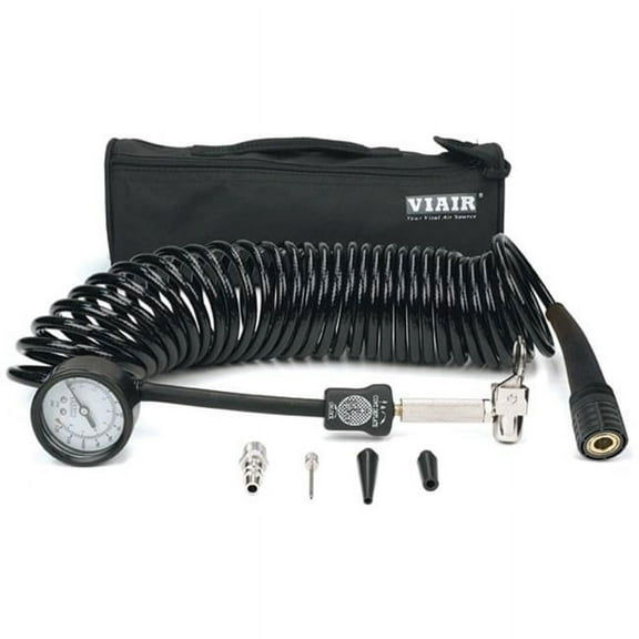Viair 28 25 ft. 5-in-1 Inline Inflation & Deflation Braided Coil Hose with 100 PSI Inline Gauge