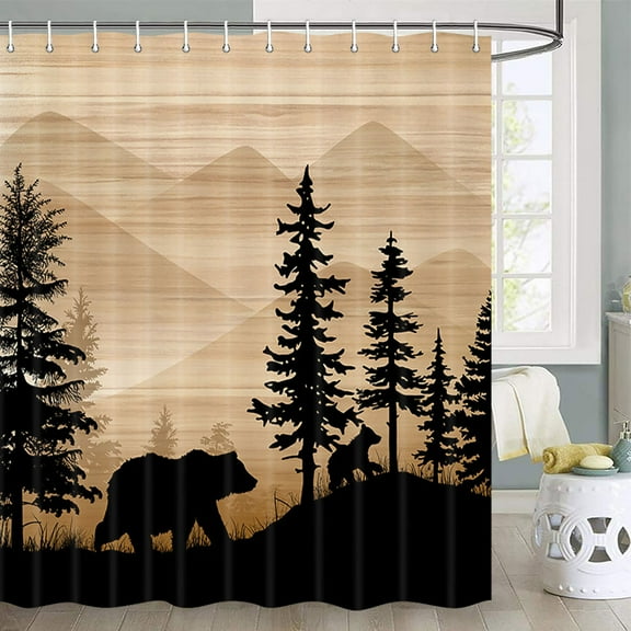 Viajar Bear Shower Curtain, Country Forest Hunting Bear Shower Curtain Rustic Wooden Shower Curtain Rustic Farmhouse Shower Curtain,Hunting Camper Shower Curtain Set with Hooks, 72X72 inch