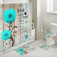 thumbnail image 1 of Viajar Rustic Teal Flower Shower Curtain and Bath Mat Set, 1 of 5