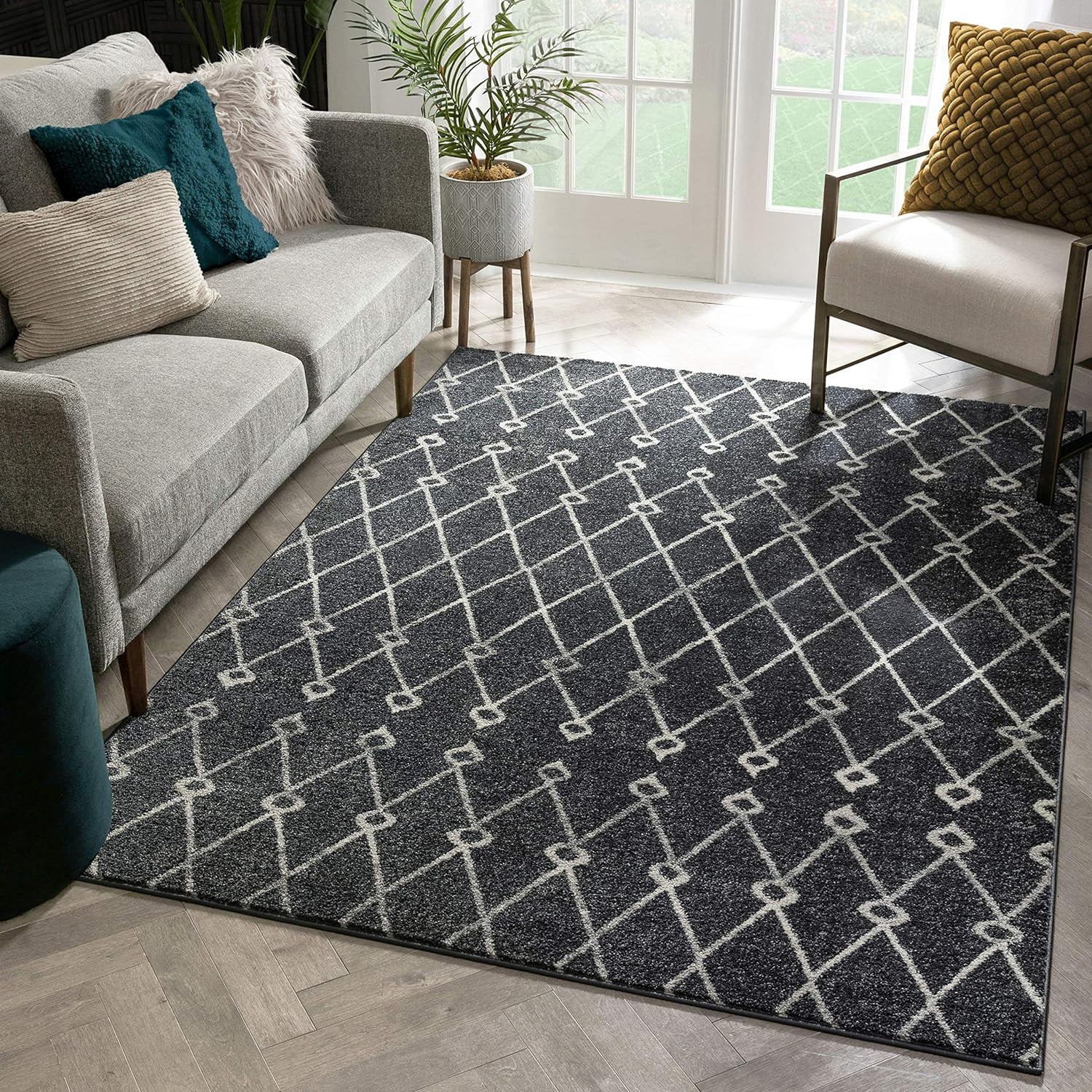 Viaje Trellis Grey Distressed Traditional Vintage Moroccan Lattice Area